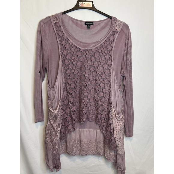 FASHION FUSE Women's Size 1X Boho Purple 2-Piece Lace Blouse/ Tunic - Picture 1 of 9